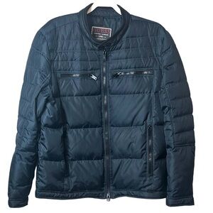 GUESS Mens Full Zip Puffer Down Blend Coat Navy Blue Sz XL